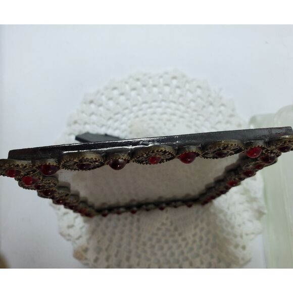 Vintage 5.5"x3.5" Pewter and Red Stones Picture Frame Glamorous and Glitzy - Picture 7 of 14